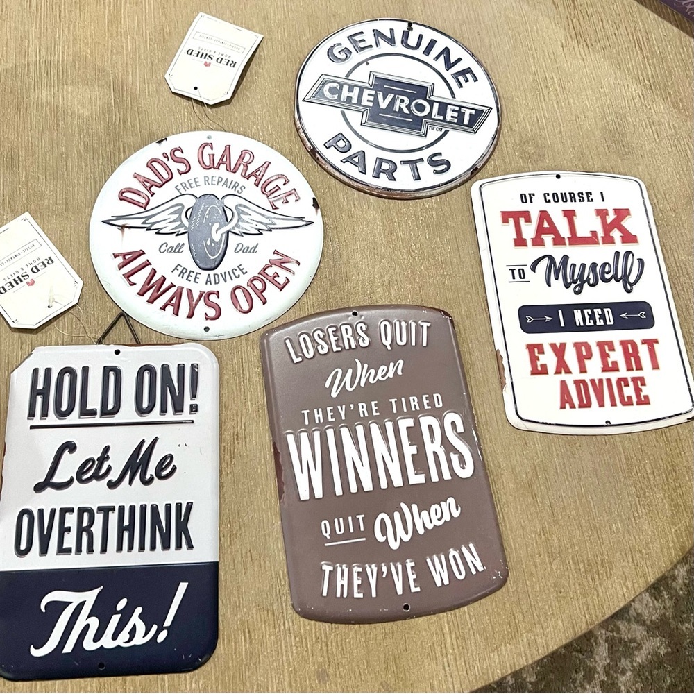 Red Shed Metal Garage Wall Sign Bundle GM Chevrolet Dad’s Garage Set 5 pieces - Picture 4 of 5